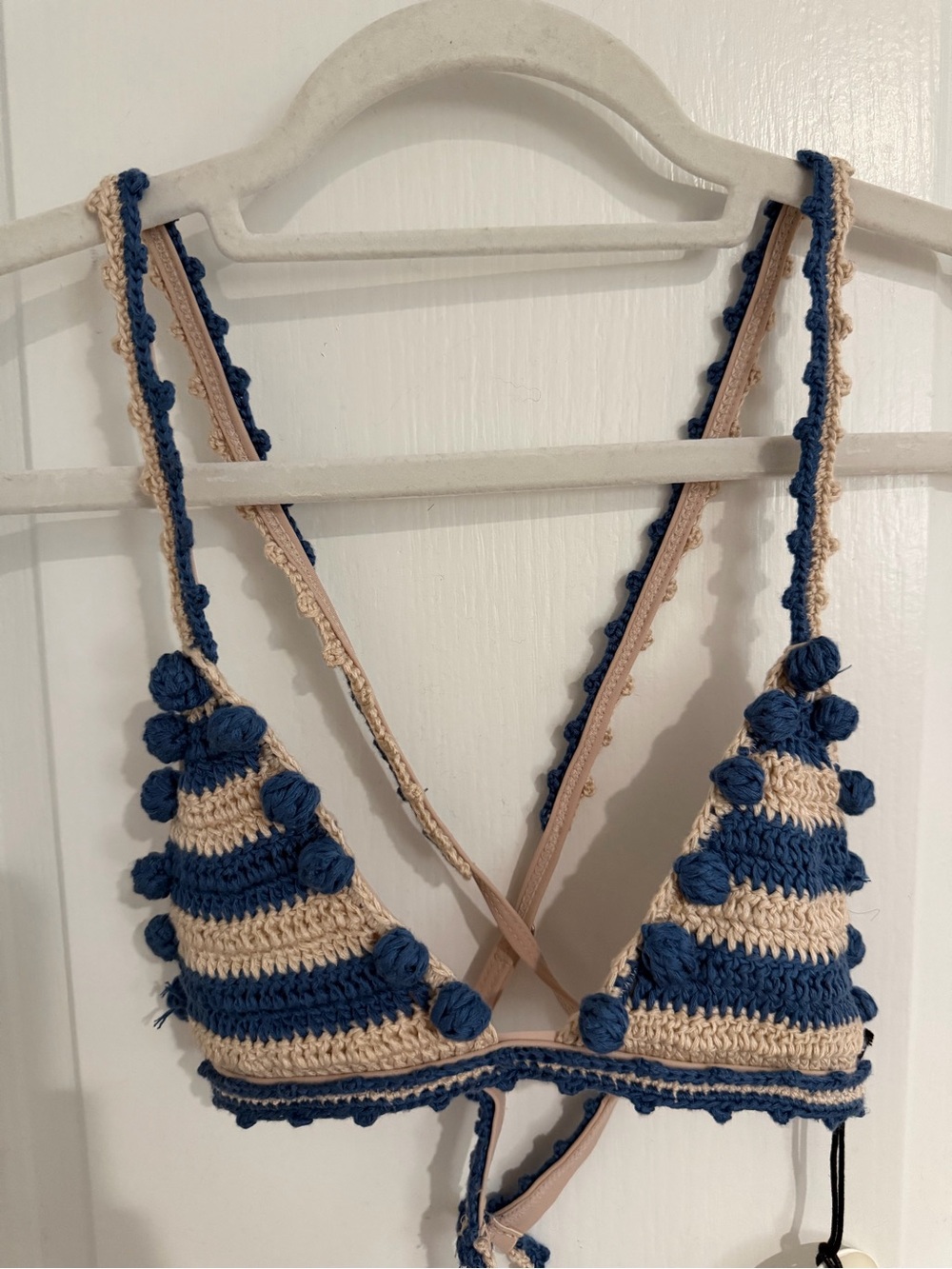 Tularosa Cream and Blue Swimwear Bikini Top